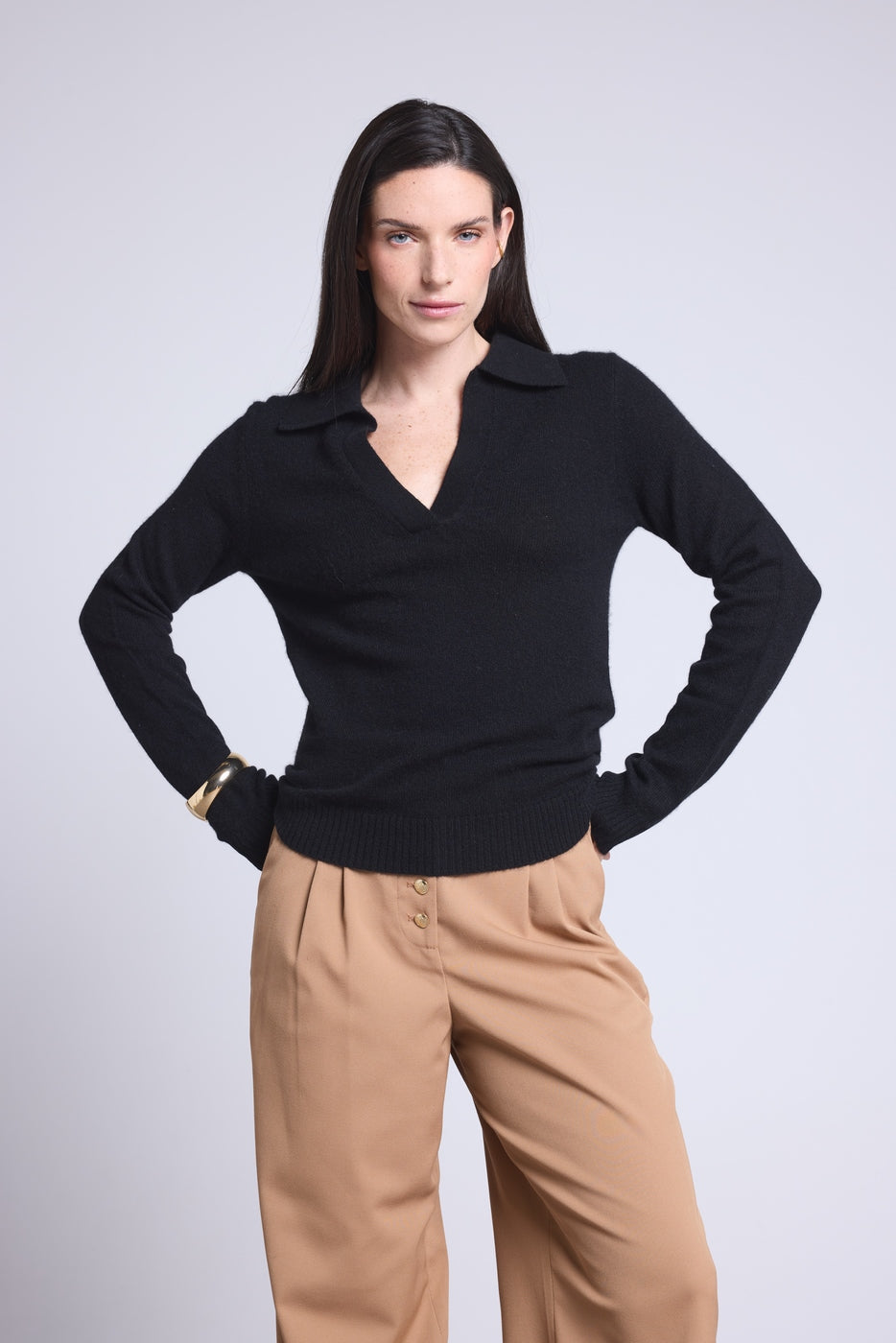 Opale Polo-Neck Jumper - Black - Women