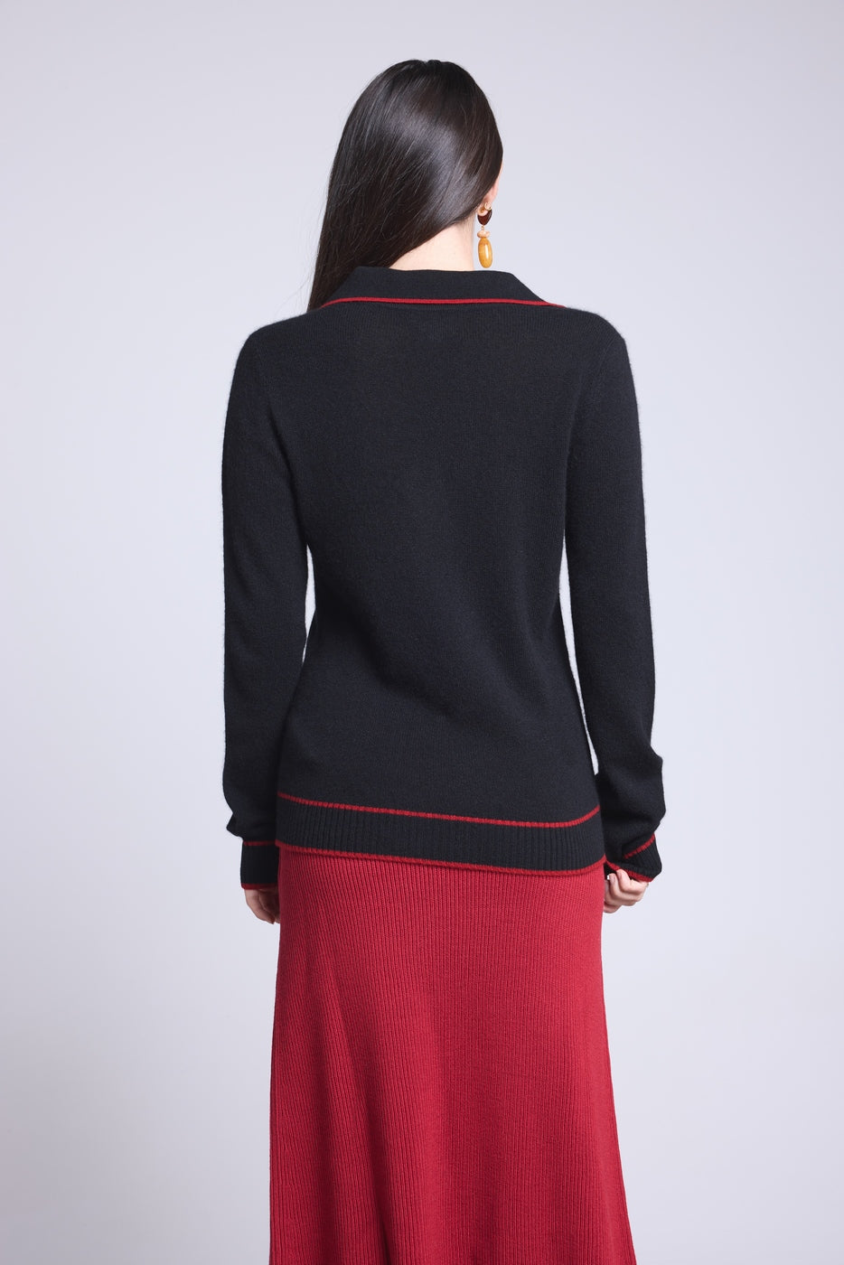 Pull Col Polo Opale - Noir Et Rouge - Femme