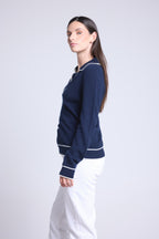 Jersey con cuello polo Ópalo - Azul marino y blanco - Mujer