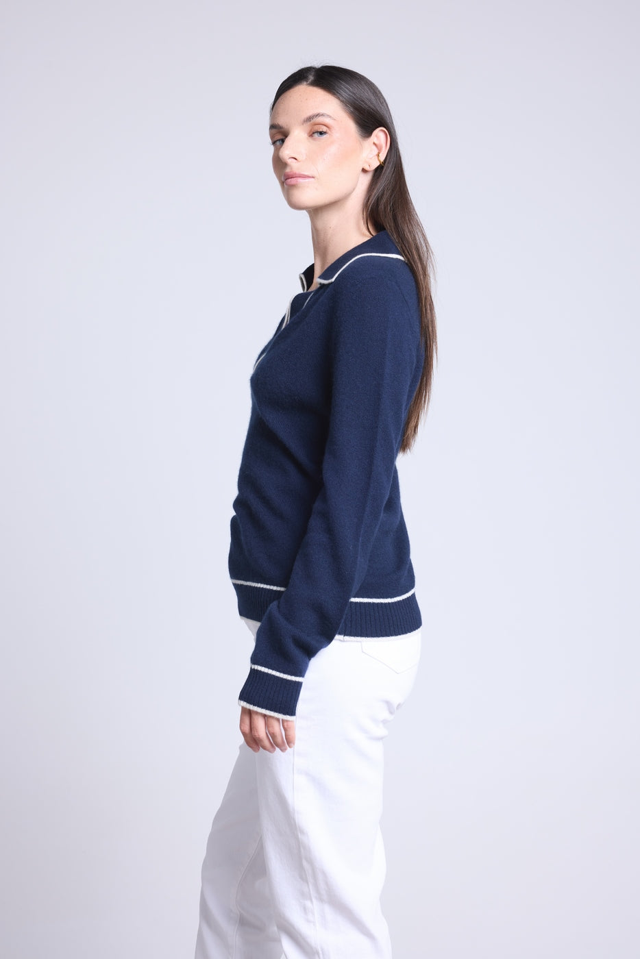 Jersey con cuello polo Ópalo - Azul marino y blanco - Mujer