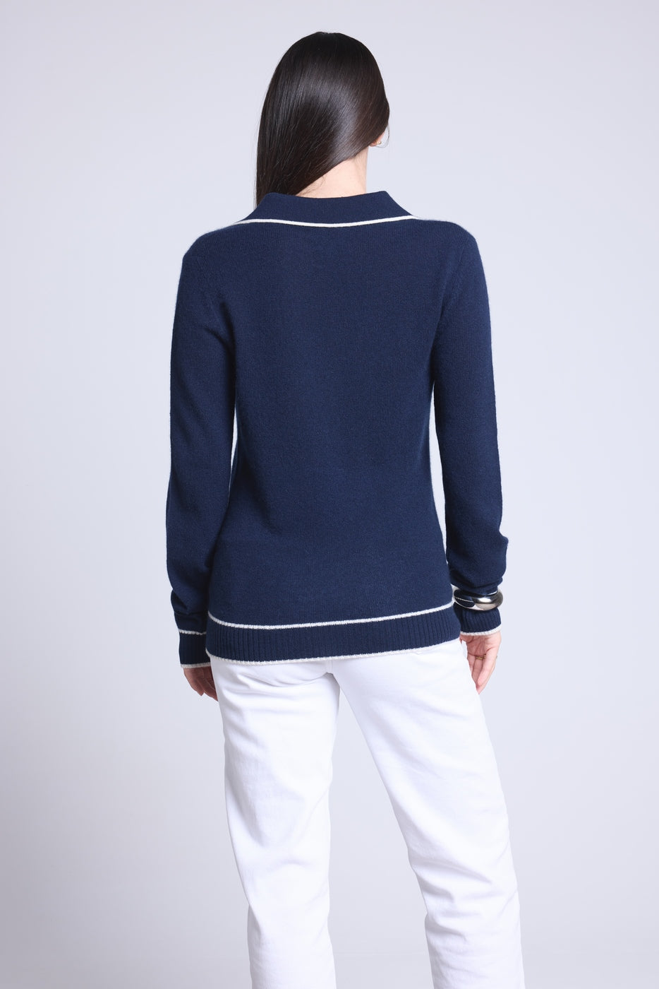 Jersey con cuello polo Ópalo - Azul marino y blanco - Mujer