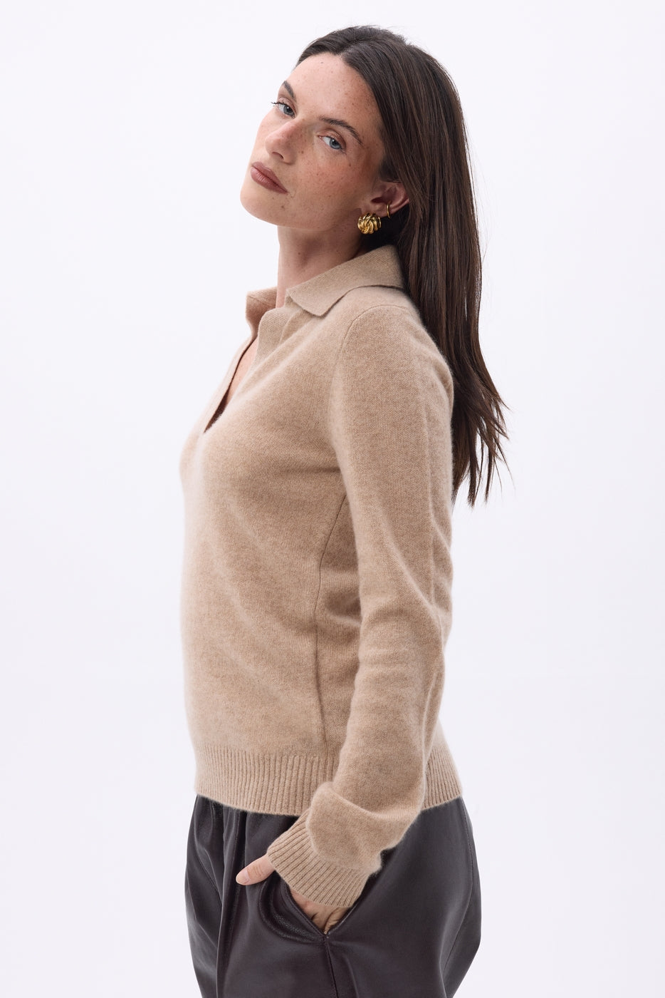 Opale Polo Collar Jumper - Cream Beige - Women