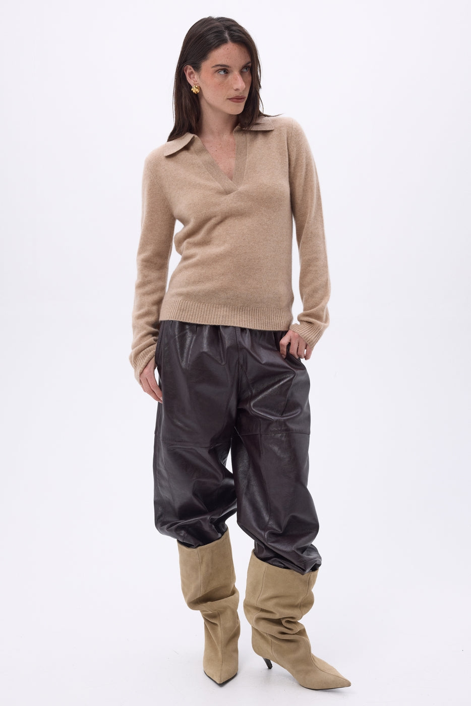 Opale Polo Collar Jumper - Cream Beige - Women