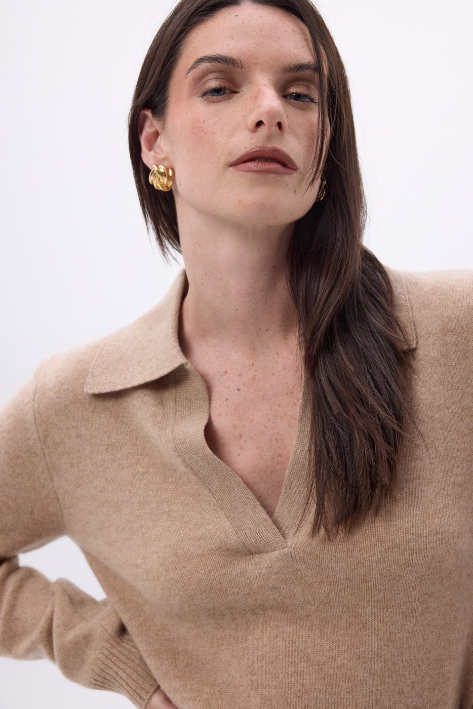 Opale Polo Collar Jumper - Cream Beige - Women