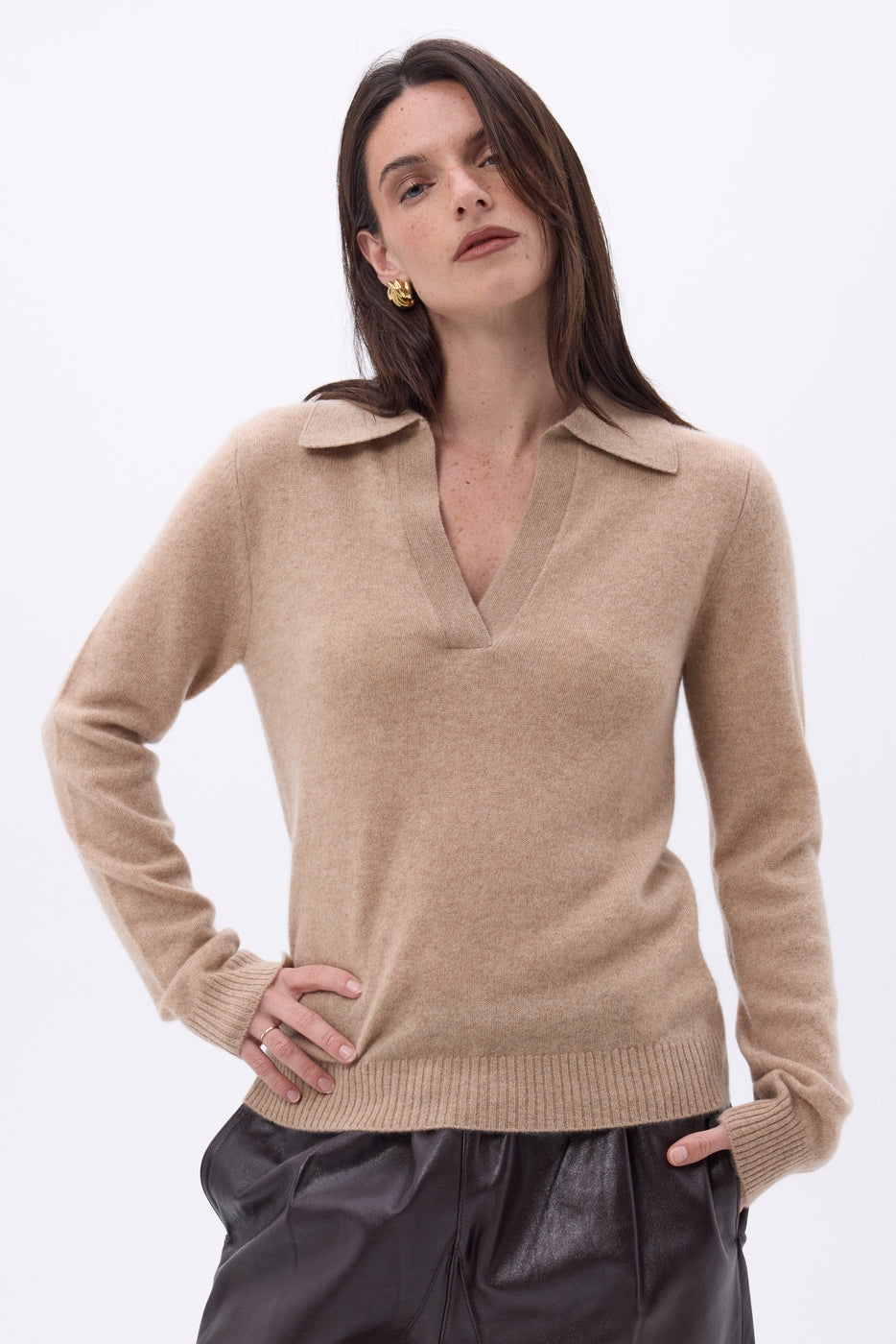 Opale Polo Collar Jumper - Cream Beige - Women