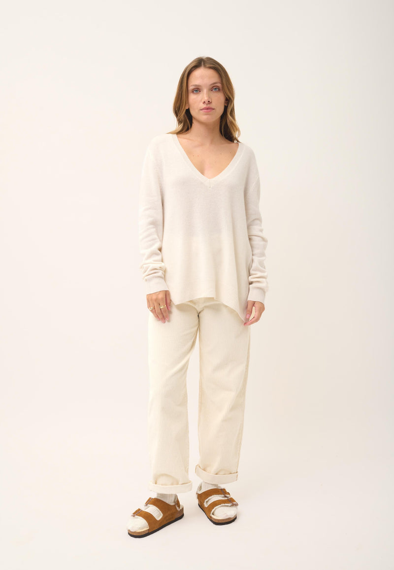 Pull Col V Devant Et Dos - Opal - Ivoire