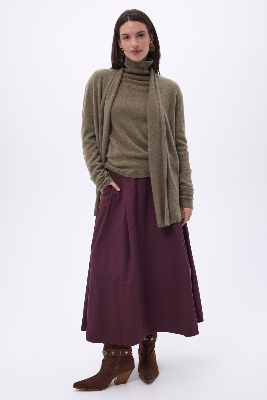 Ophelia Tube Cardigan - Mottled Khaki - Women