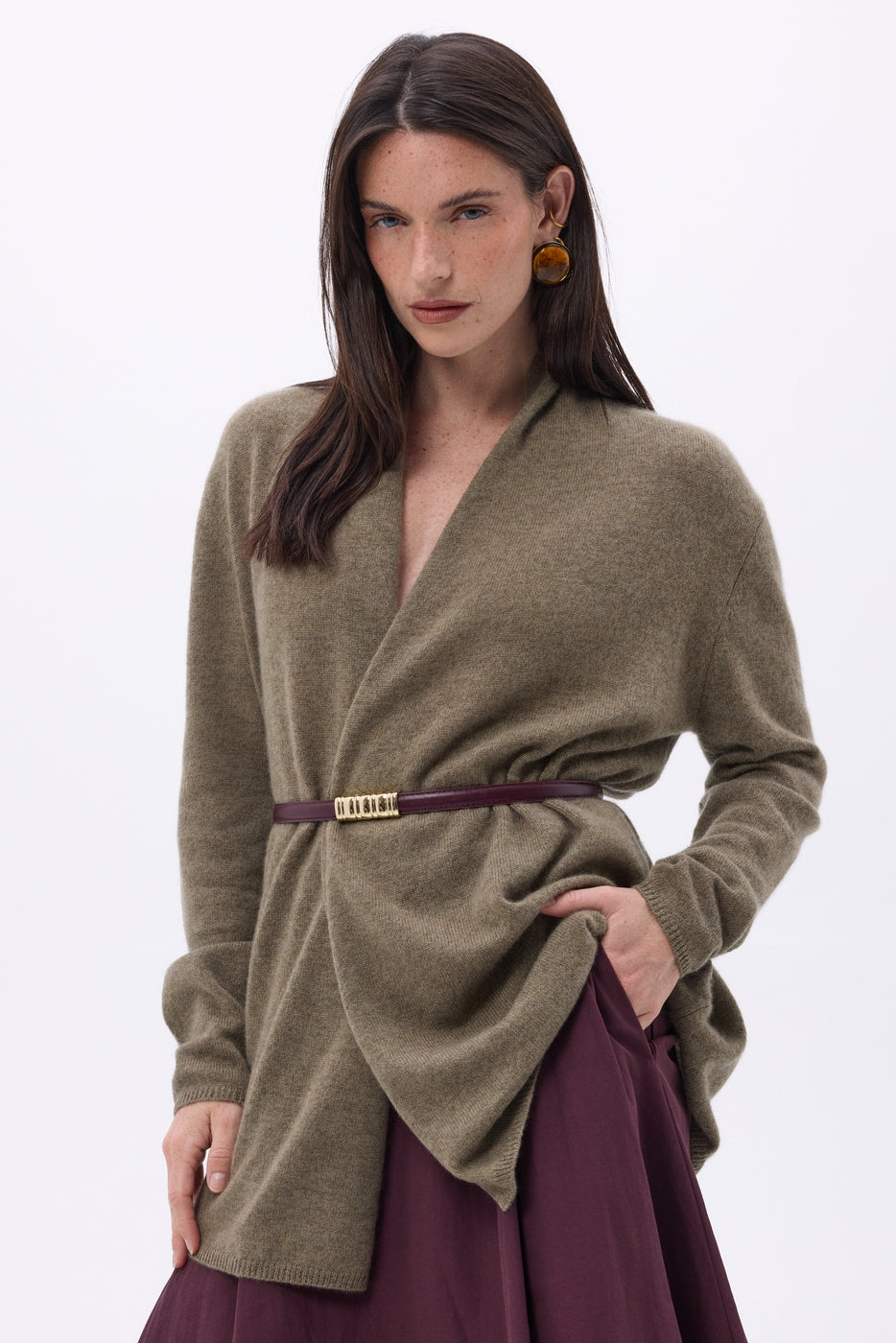 Ophelia Tube Cardigan - Mottled Khaki - Women
