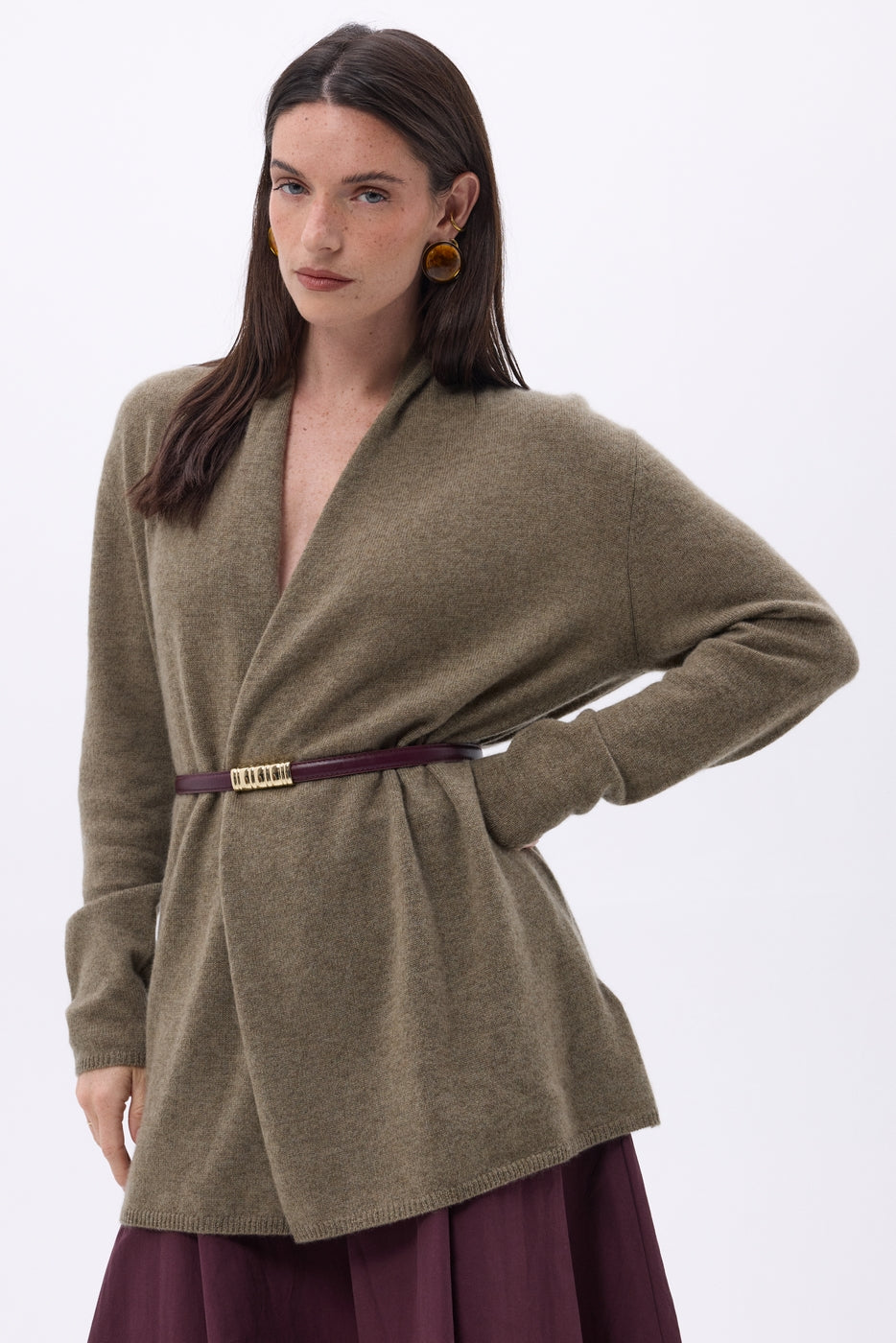 Ophelia Tube Cardigan - Mottled Khaki - Women