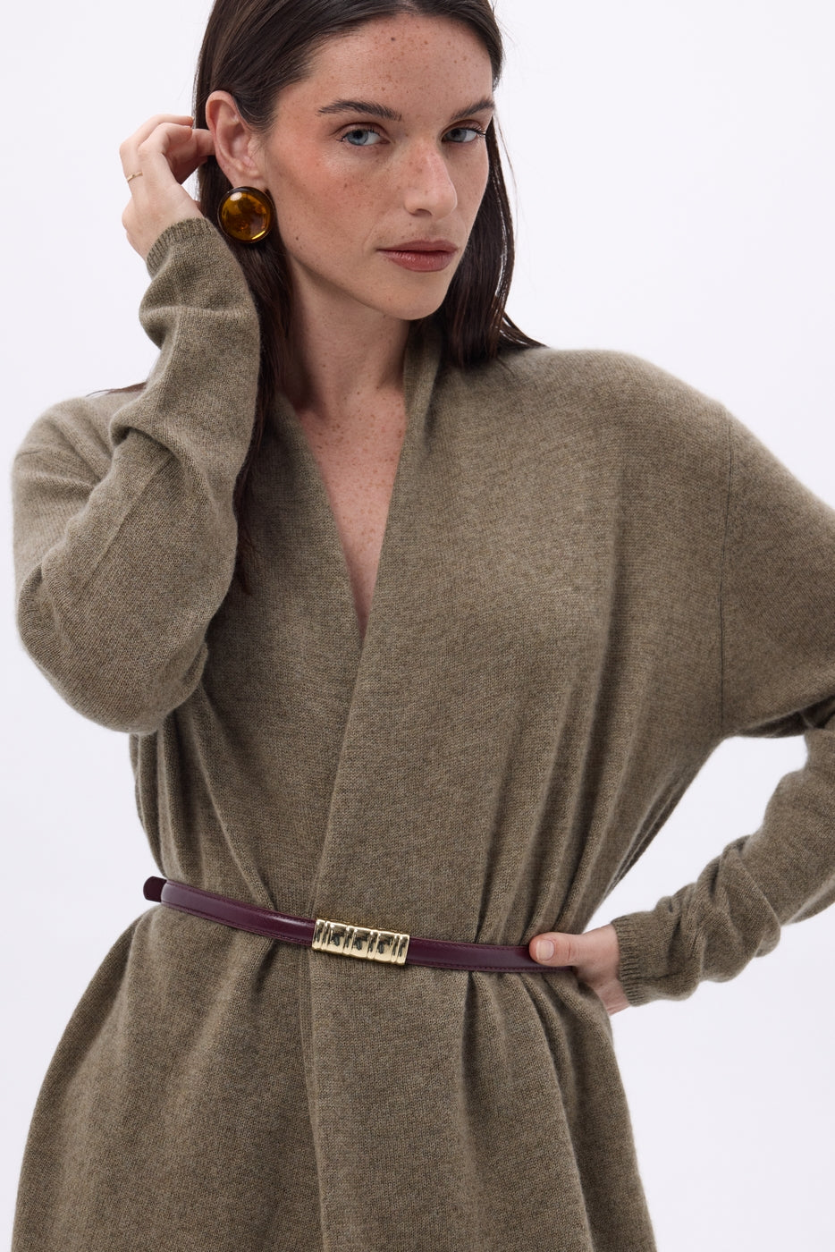 Ophelia Tube Cardigan - Mottled Khaki - Women