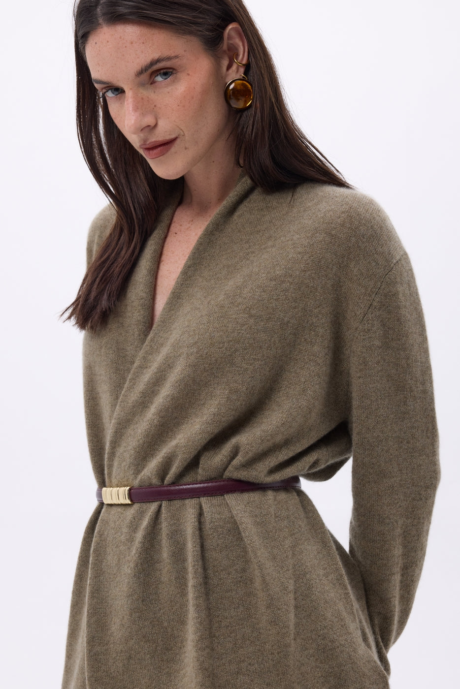 Ophelia Tube Cardigan - Mottled Khaki - Women