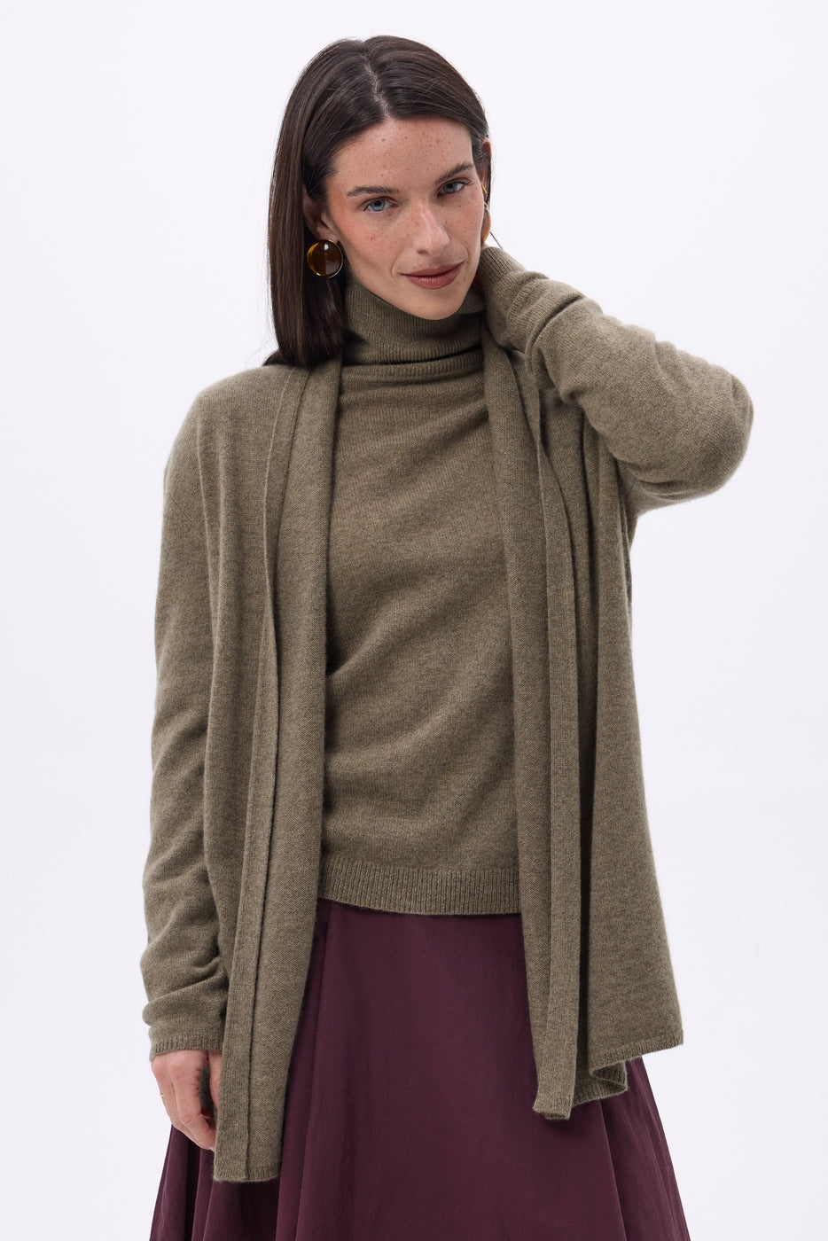 Ophelia Tube Cardigan - Mottled Khaki - Women