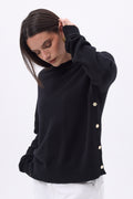 Jersey de cuello redondo con botones laterales dorados Ora - Negro - Mujer