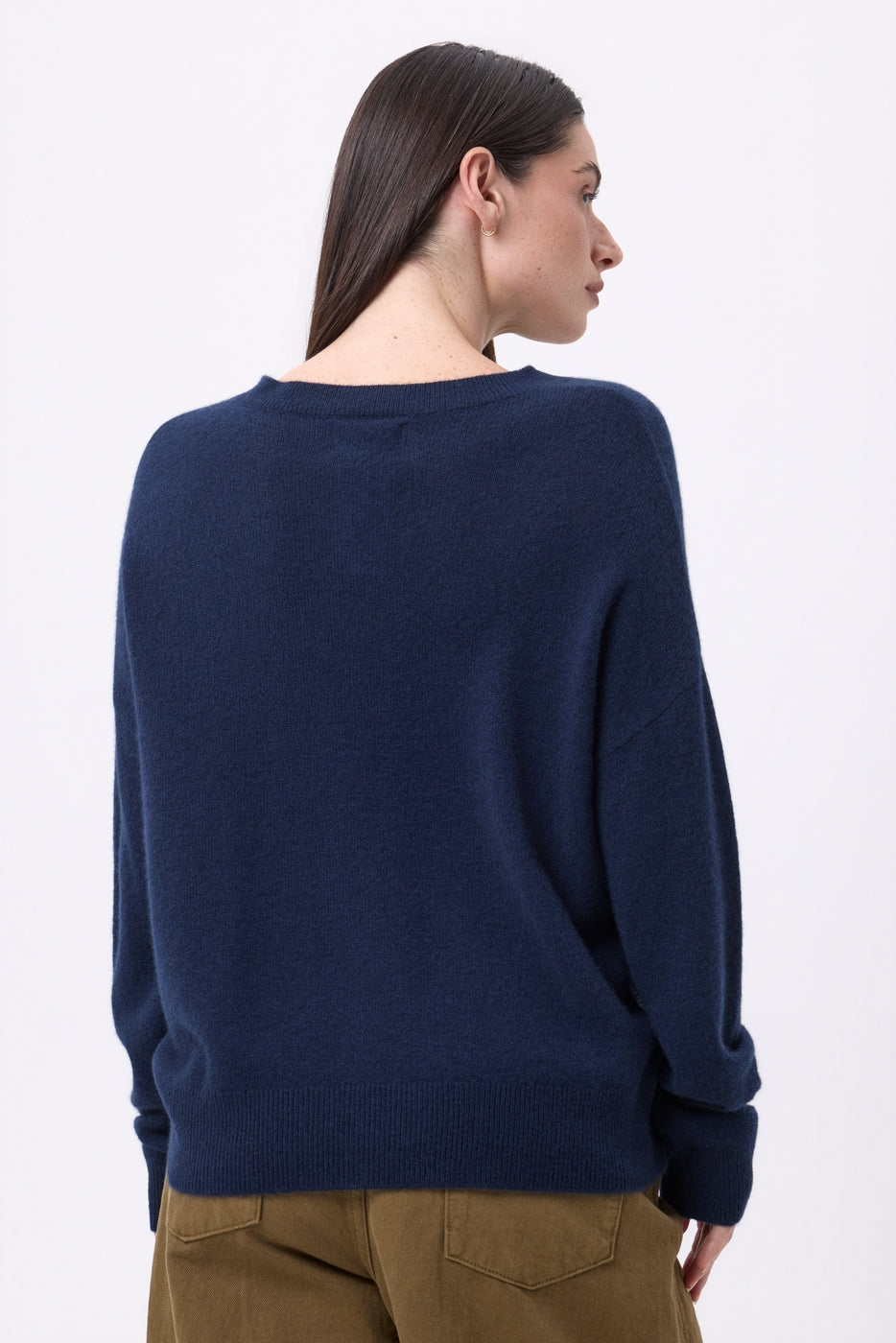 Pull Col Rond À Boutons Latéraux Dorés Ora - Bleu Marine - Femme