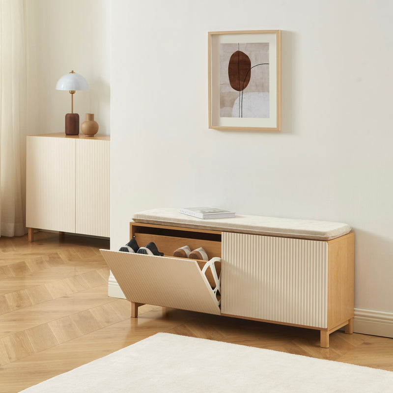 Banc À Chaussures - Orca - Effet Chêne & Portes - Beige