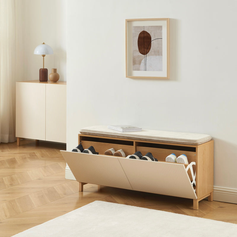 Banc À Chaussures - Orca - Effet Chêne & Portes - Beige