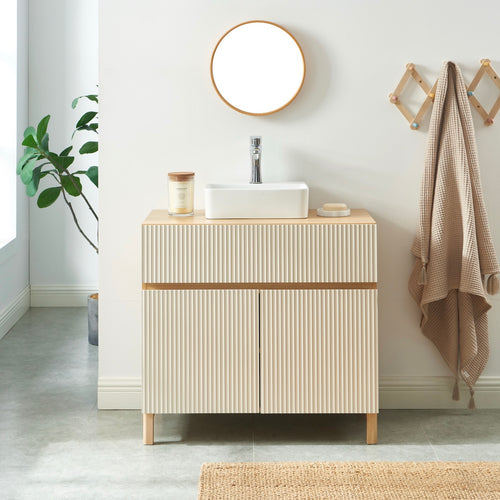 Meuble Sous Vasque - Orca - Effet Chêne & Portes - Beige