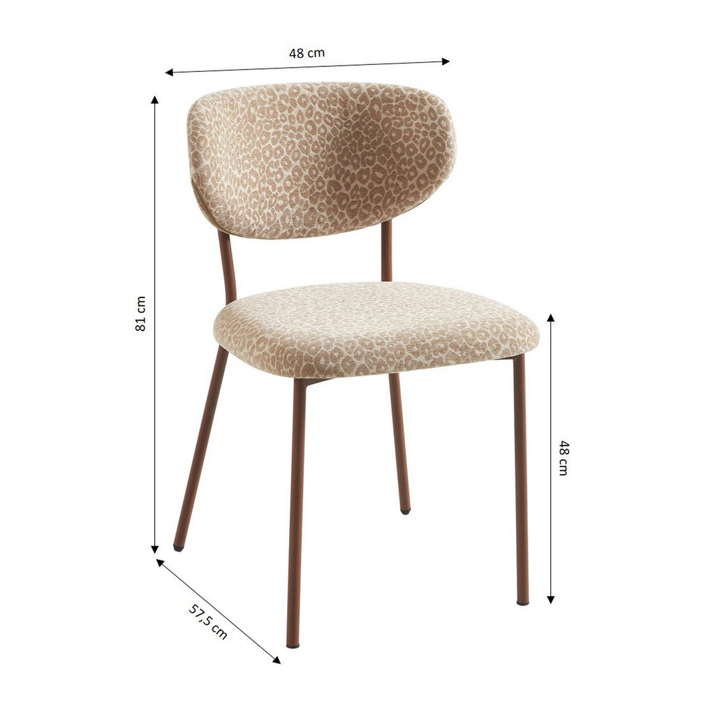 Orel - Set di 2 sedie - Tessuto leopardato e gambe in metallo effetto legno - Beige