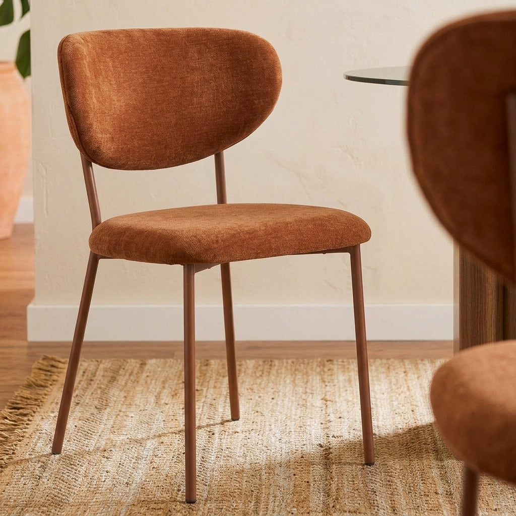 Orel - Set di 2 sedie - Tessuto e gambe in metallo effetto legno - Marrone
