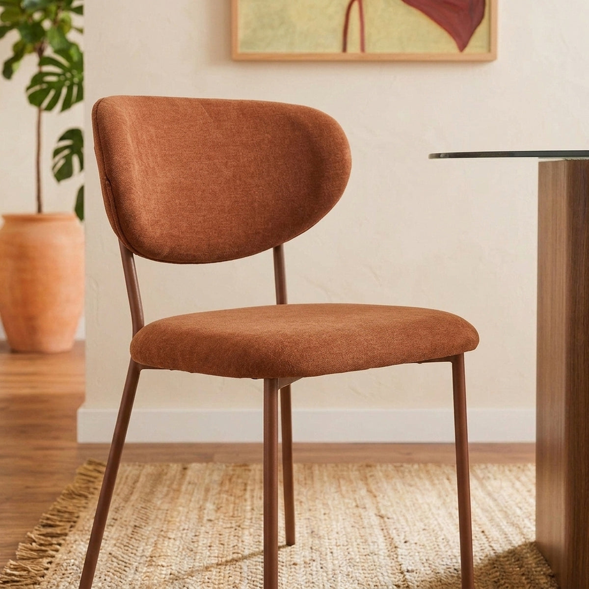 Orel - Set di 2 sedie - Tessuto e gambe in metallo effetto legno - Marrone