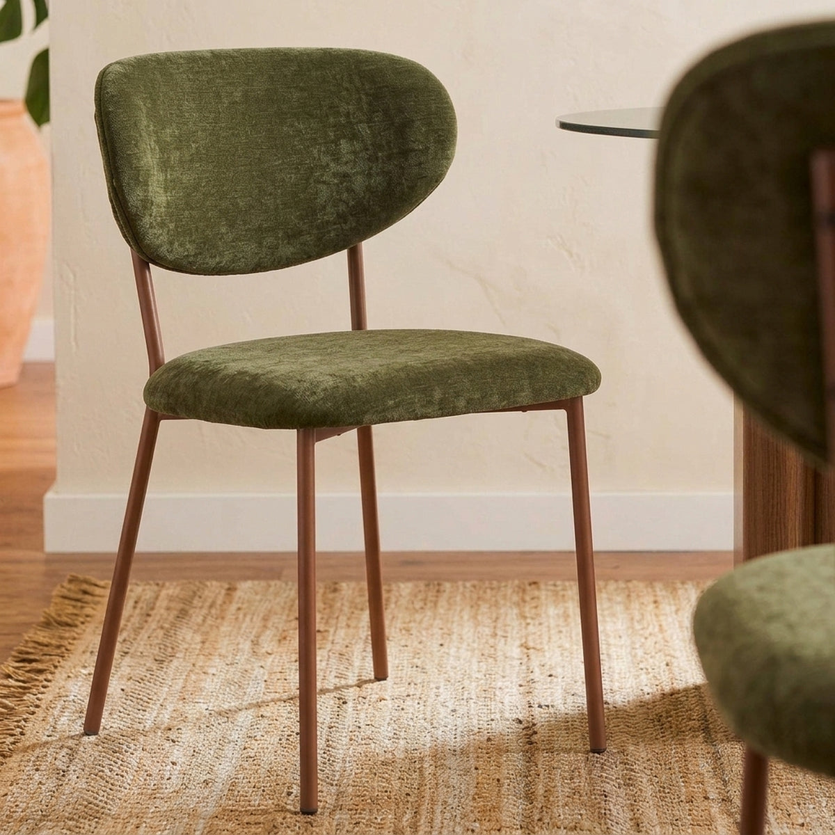 Orel - Set di 2 sedie - Tessuto e gambe in metallo effetto legno - Verde