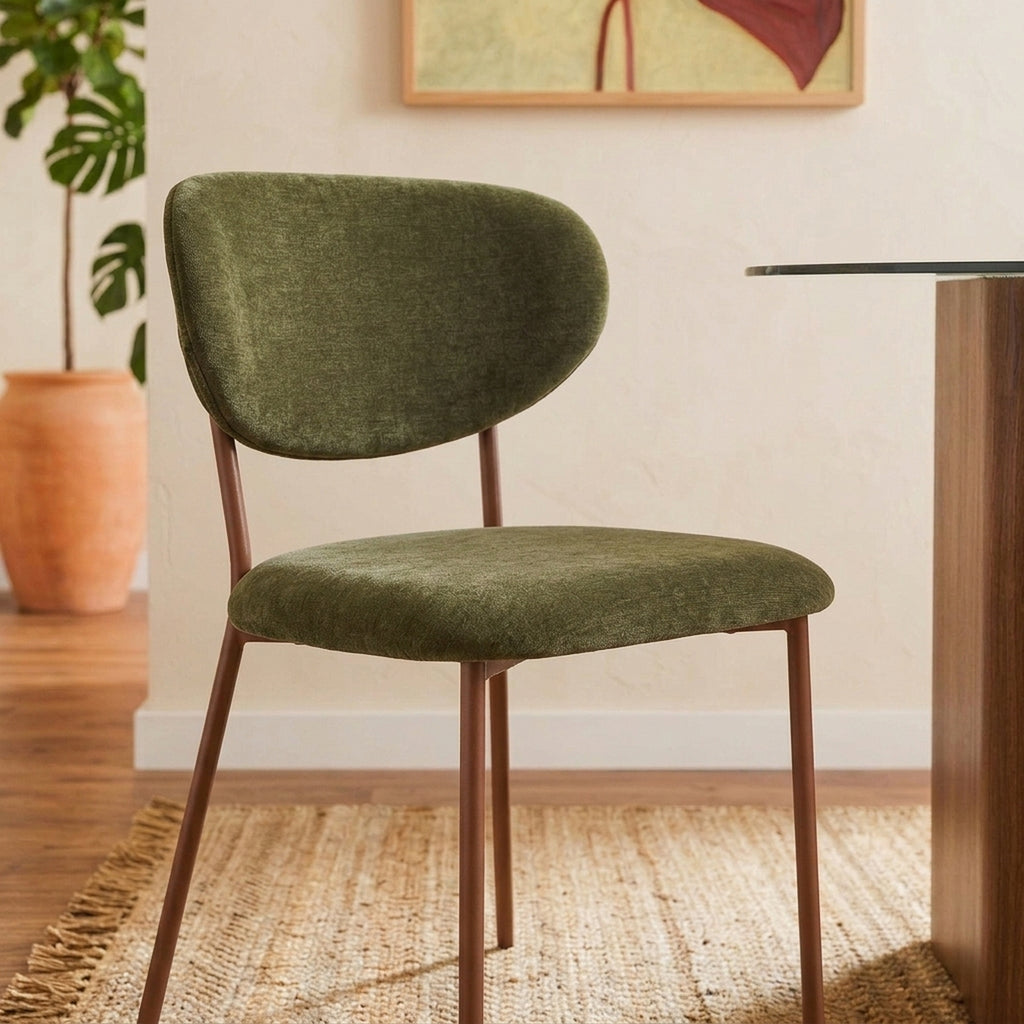 Orel - Set di 2 sedie - Tessuto e gambe in metallo effetto legno - Verde