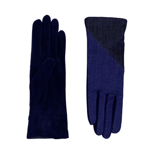 Gants Oriane Cuir Et Denim Doublés Alpaga - Navy/Denim - Femme