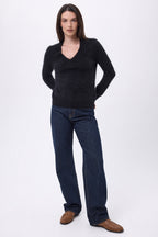 V-Neck Jumper – Brushed Cashmere Orion - Black - Women