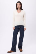 Pull Col V – Cachemire Brossé Orion - Ecoblanc - Femme