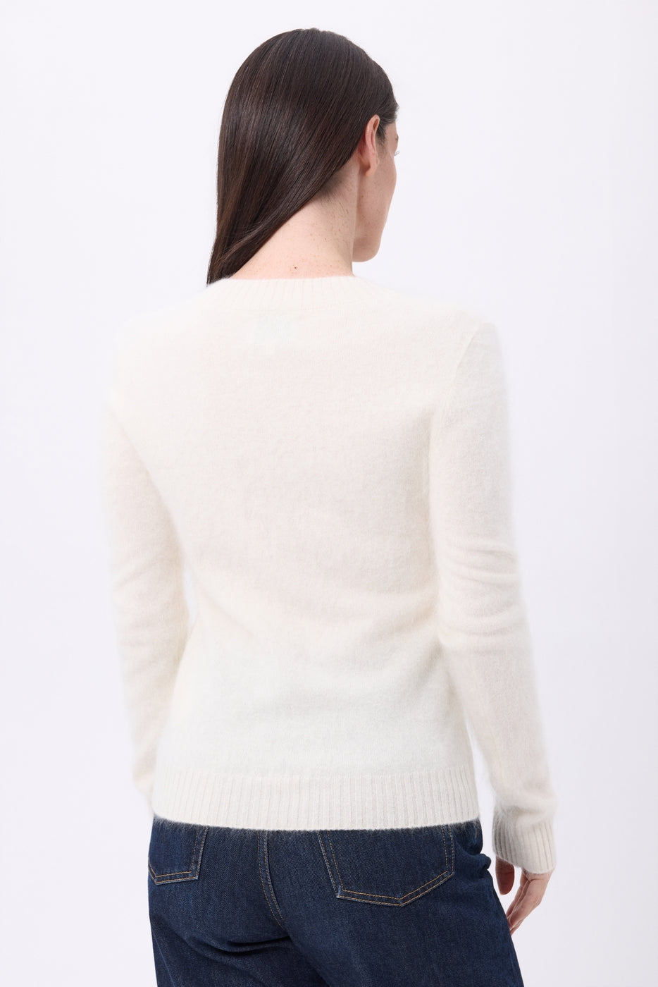 Pull Col V – Cachemire Brossé Orion - Ecoblanc - Femme