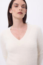 Pull Col V – Cachemire Brossé Orion - Ecoblanc - Femme