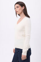 Pull Col V – Cachemire Brossé Orion - Ecoblanc - Femme