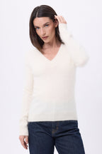Pull Col V – Cachemire Brossé Orion - Ecoblanc - Femme