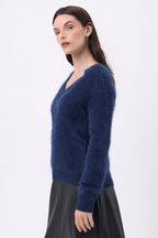 Pull Col V – Cachemire Brossé Orion - Bleu Marine - Femme