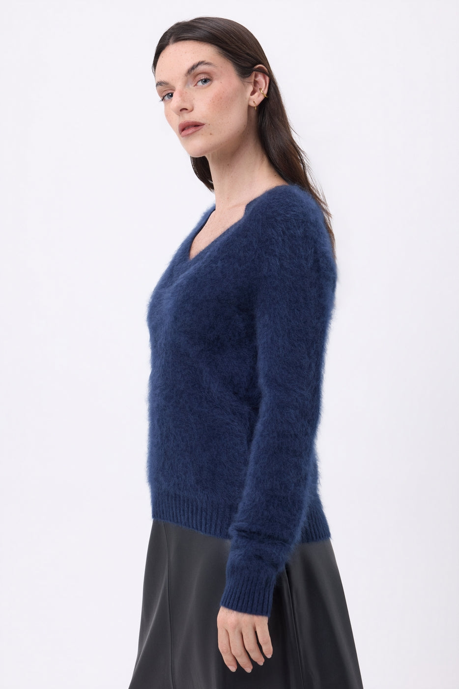 Pull Col V – Cachemire Brossé Orion - Bleu Marine - Femme