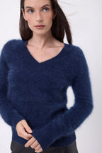 Pull Col V – Cachemire Brossé Orion - Bleu Marine - Femme