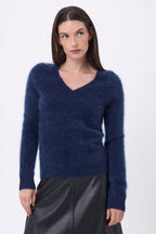 Pull Col V – Cachemire Brossé Orion - Bleu Marine - Femme