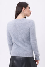 Jersey de cuello en V – Cachemira cepillada Orion - Gris claro - Mujer