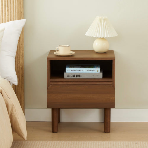 Table De Chevet - Oro - Effet Noyer - 1 Tiroir