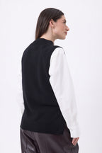 Jersey de cuello alto sin mangas con botones dorados Orta - Negro - Mujer