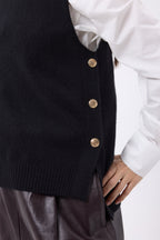 Jersey de cuello alto sin mangas con botones dorados Orta - Negro - Mujer