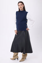 Jersey de cuello alto sin mangas con botones dorados Orta - Azul marino - Mujer