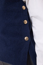 Jersey de cuello alto sin mangas con botones dorados Orta - Azul marino - Mujer