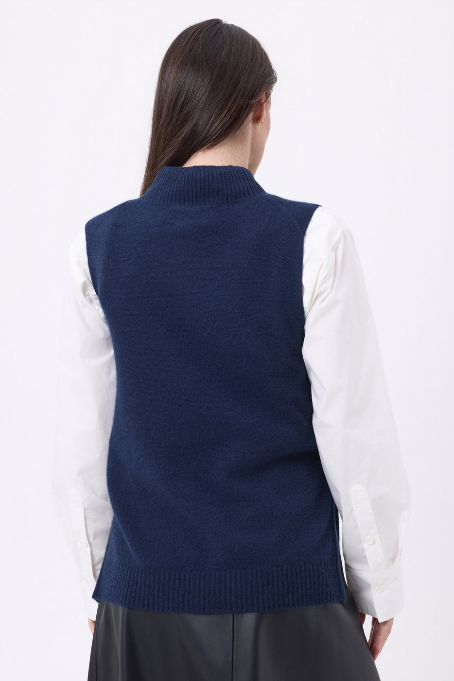 Jersey de cuello alto sin mangas con botones dorados Orta - Azul marino - Mujer
