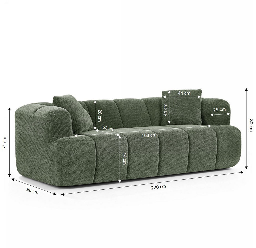 Orva - Divano lineare compresso a 3 posti - Tessuto ciniglia - Verde
