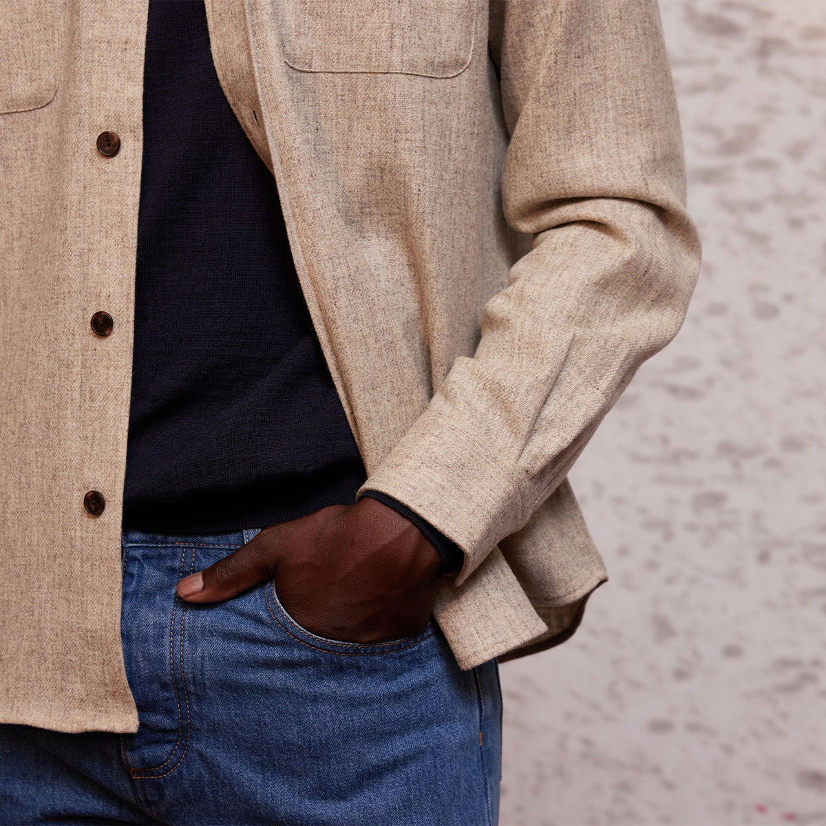 Surchemise En Laine Mérinos Beige Chiné