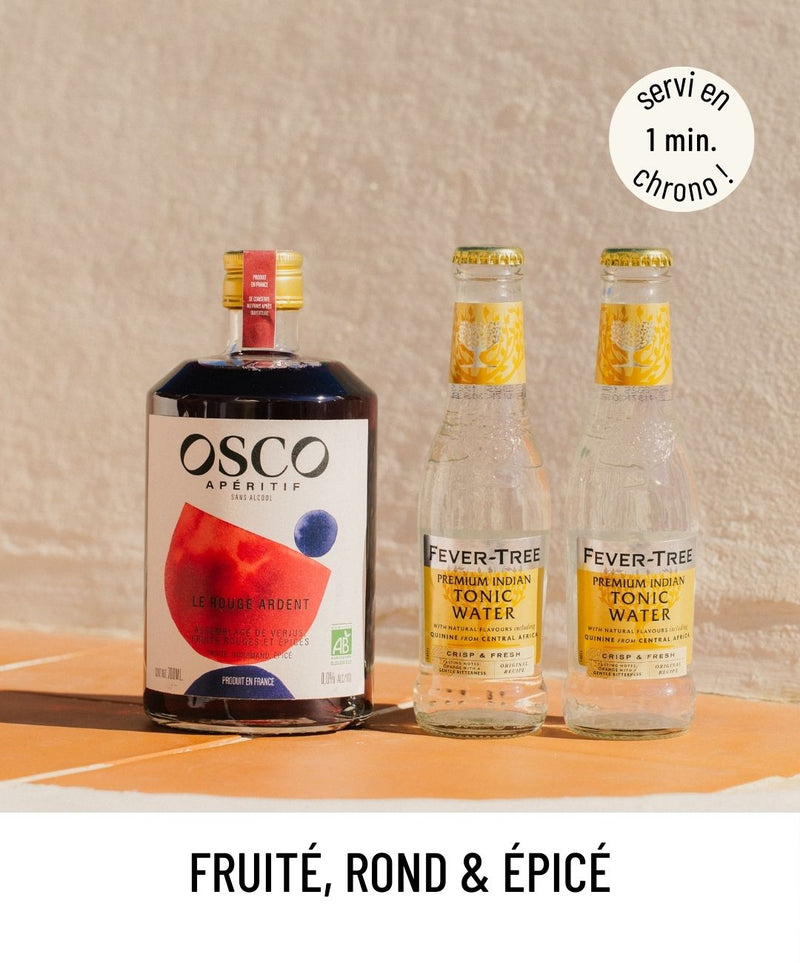 Pack OSCO tonic : OSCO Le Rouge Ardent bio & tonics - recette cocktail sans alcool fruité et épicé.
