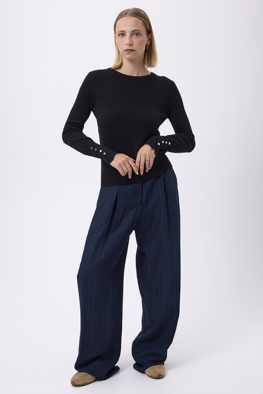Pull Col Rond Boutons Dorés Hommeches Ballon Oslo - Noir - Femme
