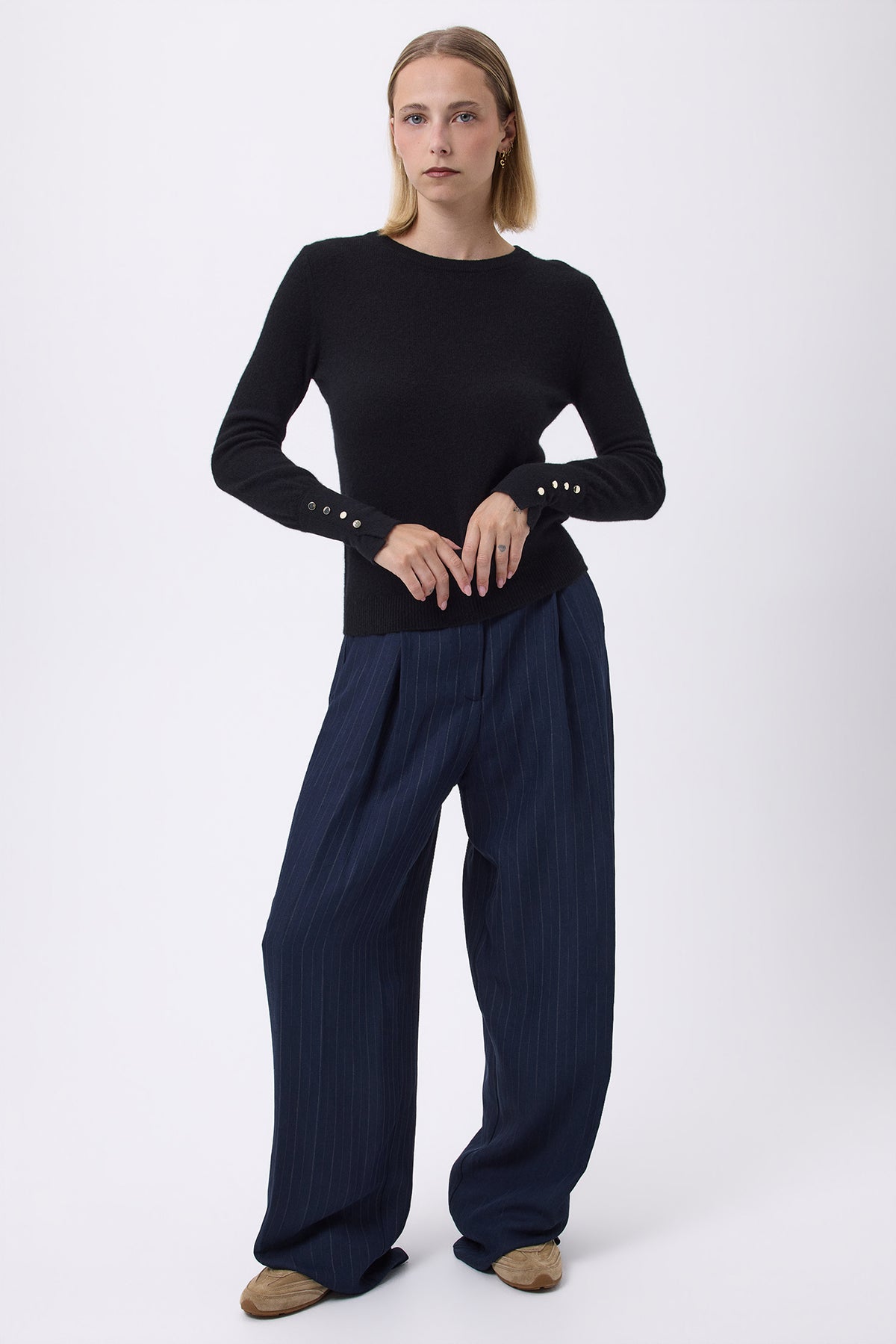 Pull Col Rond Boutons Dorés Hommeches Ballon Oslo - Noir - Femme