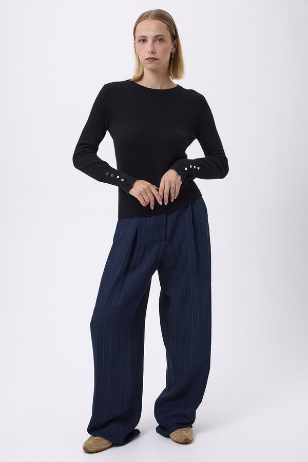 Pull Col Rond Boutons Dorés Hommeches Ballon Oslo - Noir - Femme